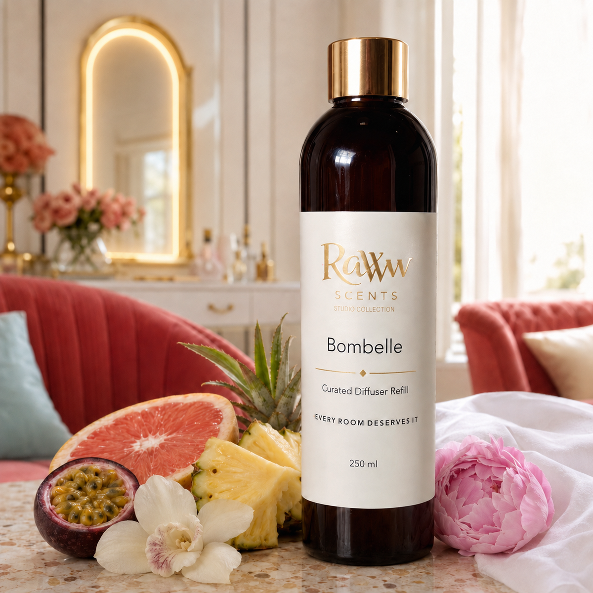 Raww Scents Bombelle designer perfume inspired diffuser refill, 250 mL