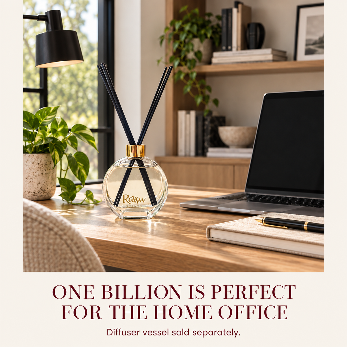 Gilded Gent reed diffuser styled in a home office