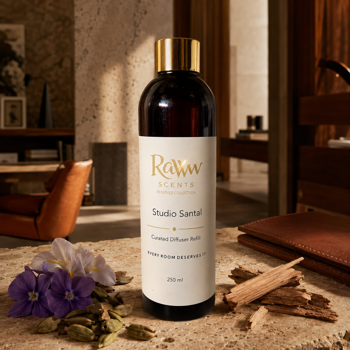 Raww Scents Studio Santal designer perfume inspired diffuser refill, 250 mL