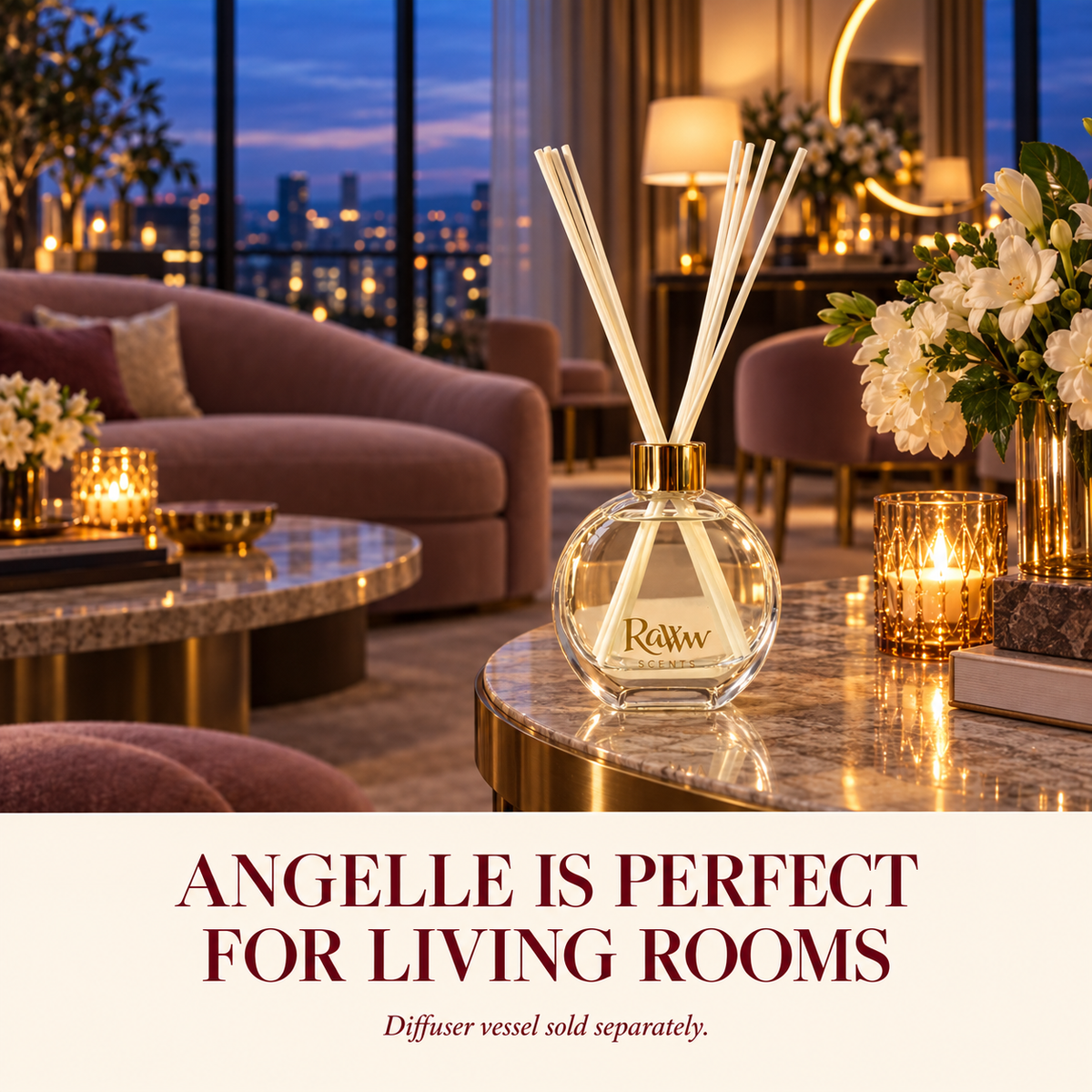 Angelle reed diffuser styled in a living room