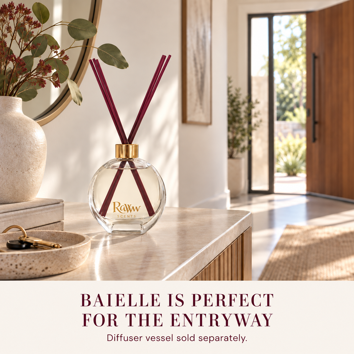 Baielle reed diffuser styled in an entryway