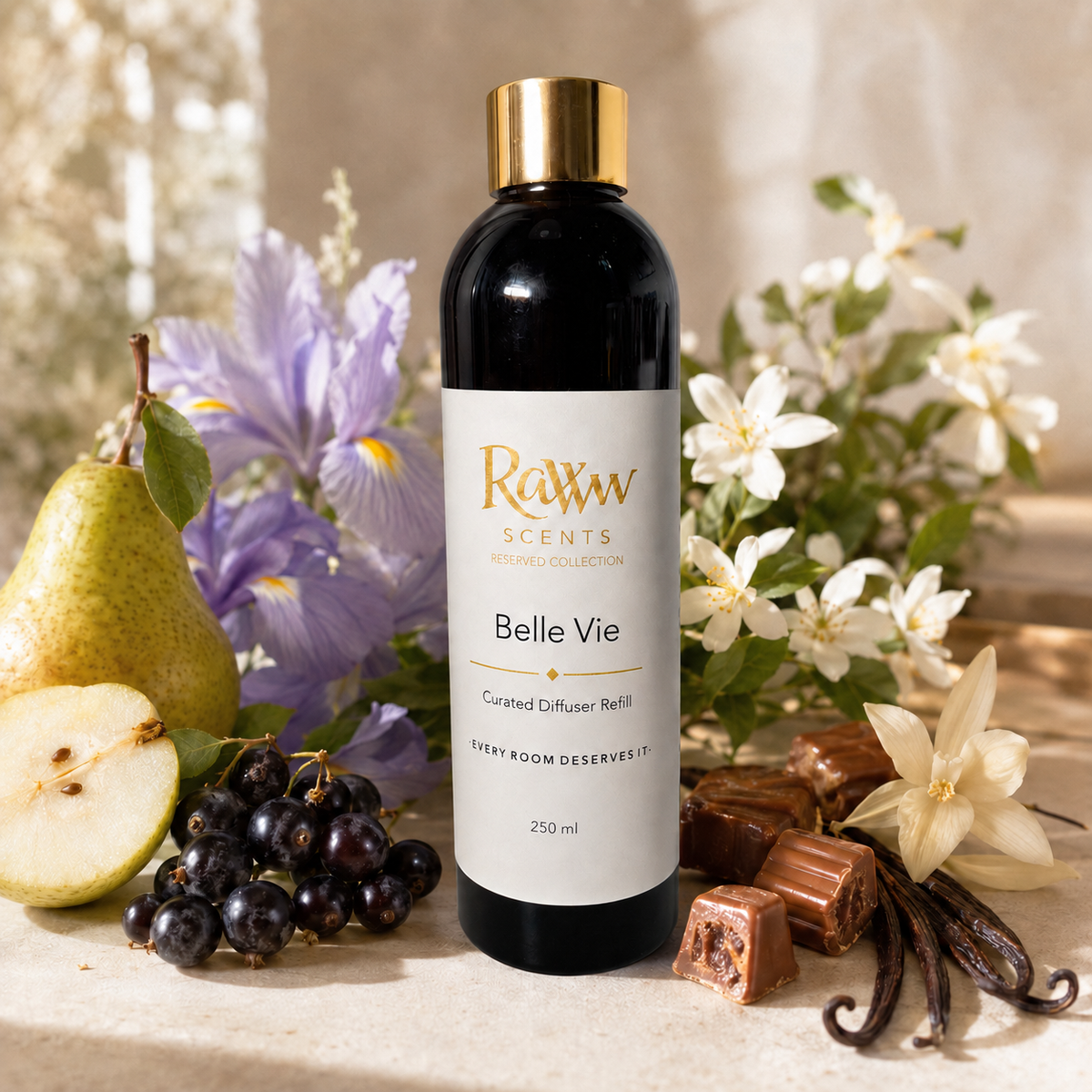 Raww Scents Belle Vie designer perfume inspired diffuser refill, 250 mL