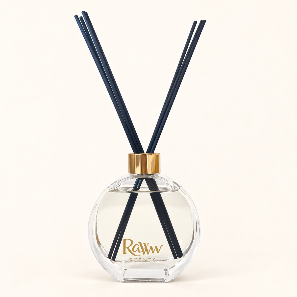 Raww Scents glass diffuser vessel with Ebony reeds