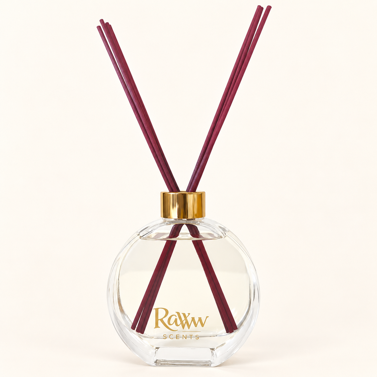Raww Scents glass diffuser vessel with Berry reeds