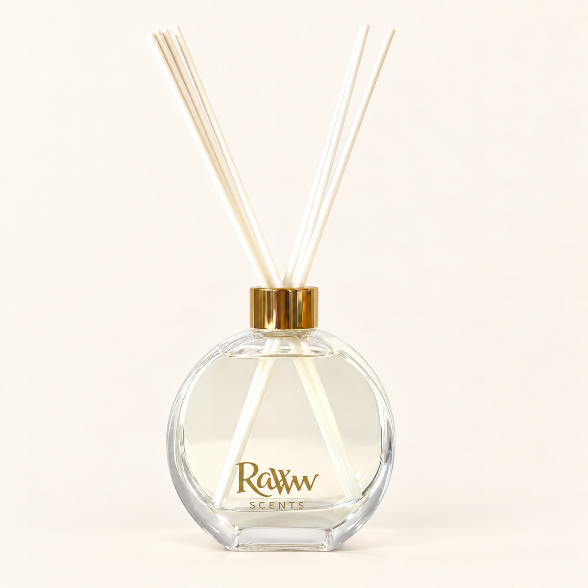 Raww Scents glass diffuser vessel with Ivory reeds