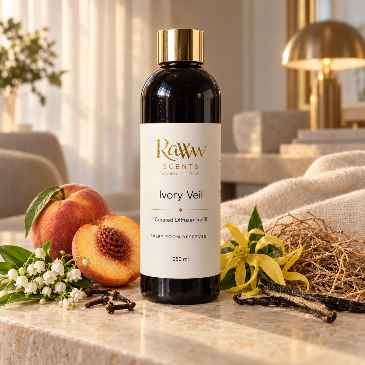 Raww Scents Ivory Veil designer perfume inspired diffuser refill, 250 mL