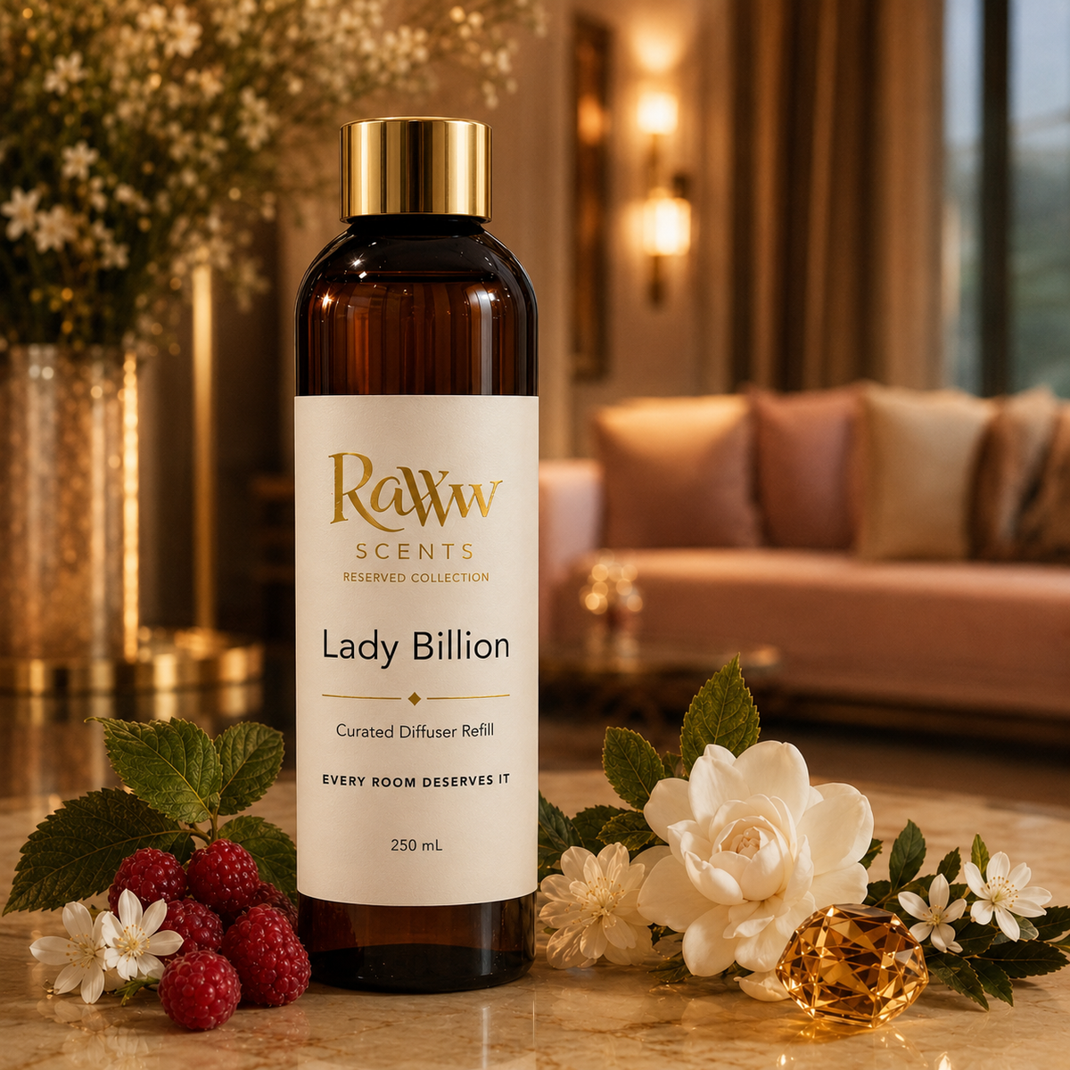 Raww Scents Gilded Grace designer perfume inspired diffuser refill, 250 mL