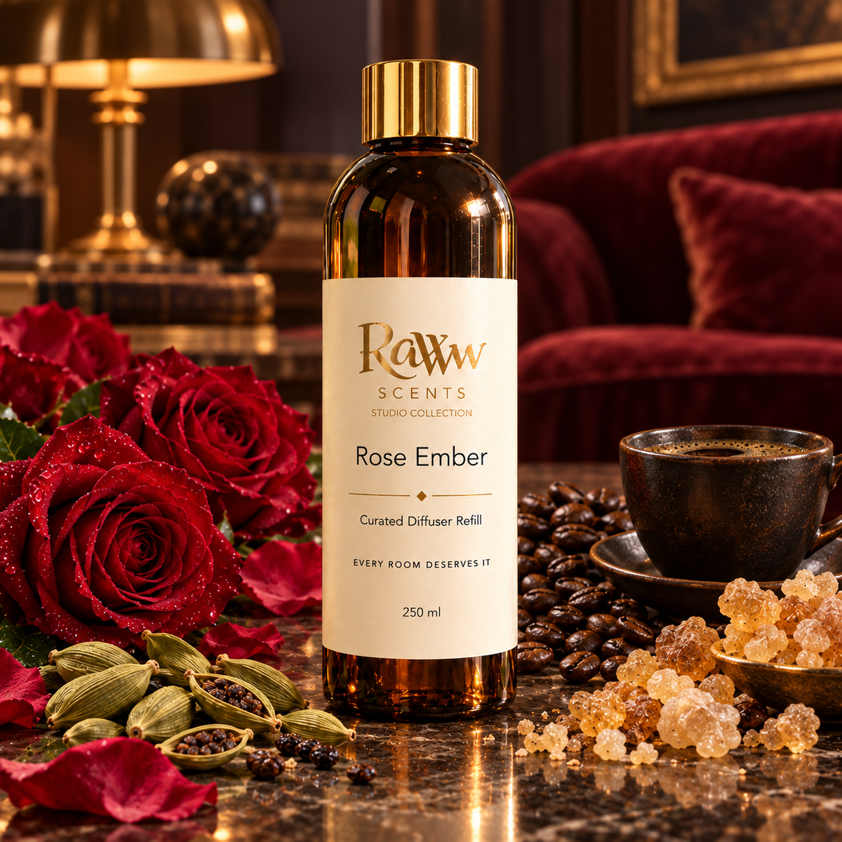 Raww Scents Rose Ember designer perfume inspired diffuser refill, 250 mL